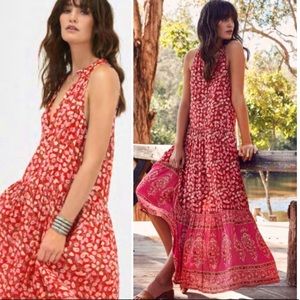Border Print Maxi DRESS Red Delirium Gypsy Print